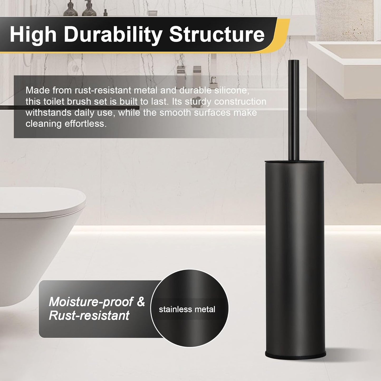 DAZI Klobürste freistehende metallisch, Schwarze Matte Toilettenbürste mit 2 Langen WC-Bürsten für eine Tiefenreinigung des Waschbeckens, Klobürste schwarz mit Tropf- und Verstopfungshemmung.