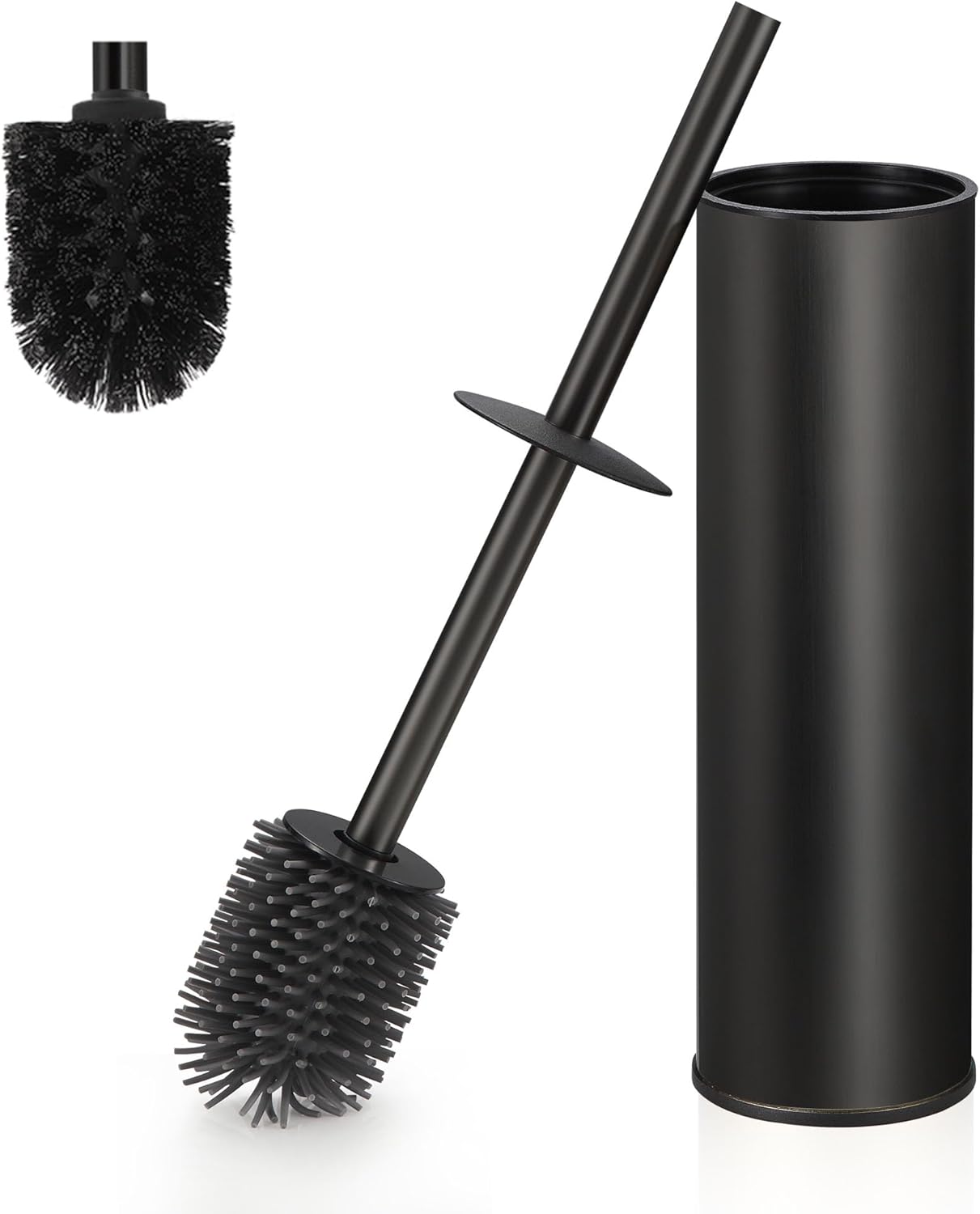 DAZI Klobürste freistehende metallisch, Schwarze Matte Toilettenbürste mit 2 Langen WC-Bürsten für eine Tiefenreinigung des Waschbeckens, Klobürste schwarz mit Tropf- und Verstopfungshemmung.