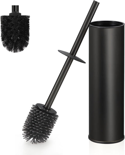 DAZI Klobürste freistehende metallisch, Schwarze Matte Toilettenbürste mit 2 Langen WC-Bürsten für eine Tiefenreinigung des Waschbeckens, Klobürste schwarz mit Tropf- und Verstopfungshemmung.