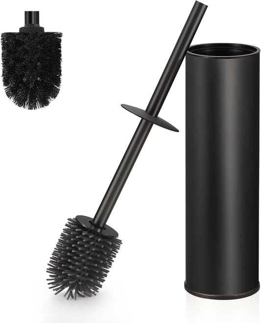DAZI Klobürste freistehende metallisch, Schwarze Matte Toilettenbürste mit 2 Langen WC-Bürsten für eine Tiefenreinigung des Waschbeckens, Klobürste schwarz mit Tropf- und Verstopfungshemmung.