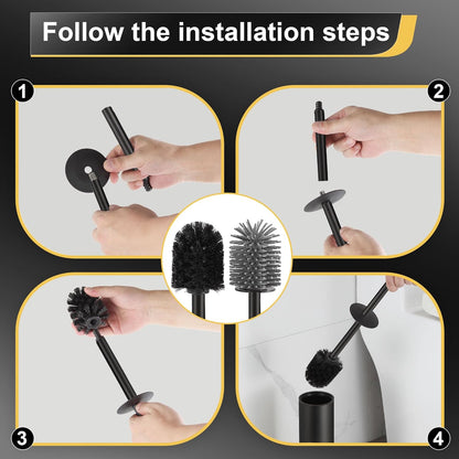 DAZI Klobürste freistehende metallisch, Schwarze Matte Toilettenbürste mit 2 Langen WC-Bürsten für eine Tiefenreinigung des Waschbeckens, Klobürste schwarz mit Tropf- und Verstopfungshemmung.