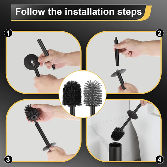 DAZI Klobürste freistehende metallisch, Schwarze Matte Toilettenbürste mit 2 Langen WC-Bürsten für eine Tiefenreinigung des Waschbeckens, Klobürste schwarz mit Tropf- und Verstopfungshemmung.