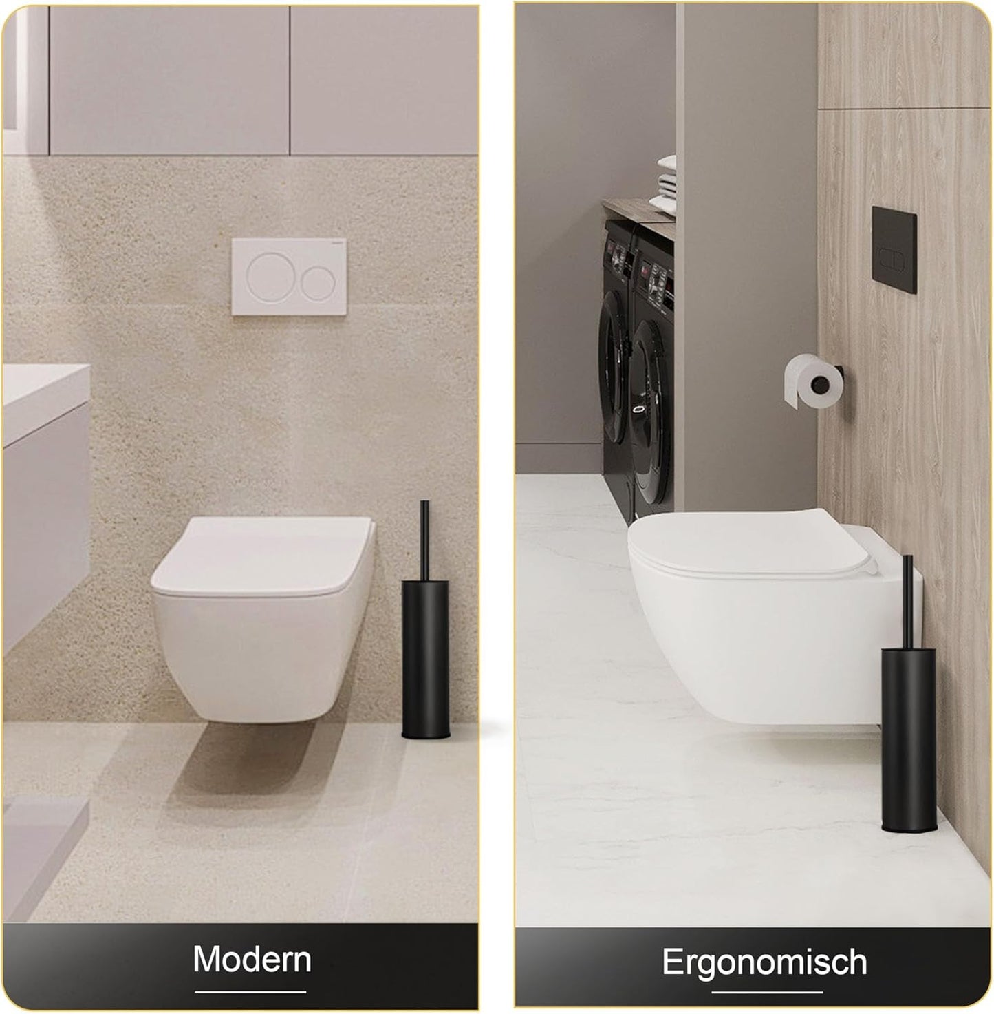 DAZI Klobürste freistehende metallisch, Schwarze Matte Toilettenbürste mit 2 Langen WC-Bürsten für eine Tiefenreinigung des Waschbeckens, Klobürste schwarz mit Tropf- und Verstopfungshemmung.