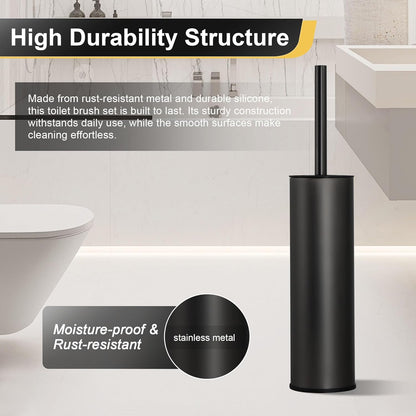 DAZI Klobürste freistehende metallisch, Schwarze Matte Toilettenbürste mit 2 Langen WC-Bürsten für eine Tiefenreinigung des Waschbeckens, Klobürste schwarz mit Tropf- und Verstopfungshemmung.