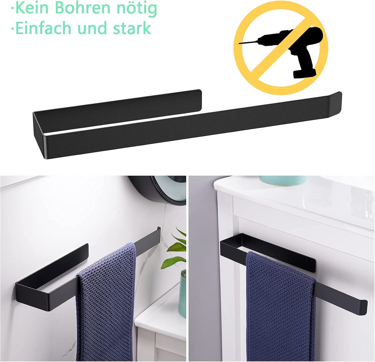 Aikzik Handtuchhalter, Handtuchhalter ohne Bohren, 304 Edelstahl Geschirrtuchhalter für Bad & Küche, Schwarz matt