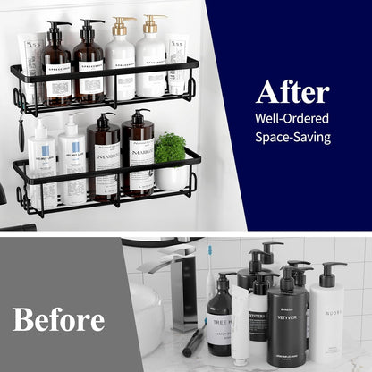 Kitsure Duschablage ohne Bohren - 2 Stück rostfreie Badezimmer Organizer, schnell trocknende Badregal, mit großer Kapazität, langlebige Shampoo Halterung für Dusche aus Edelstahl, Large, Schwarz
