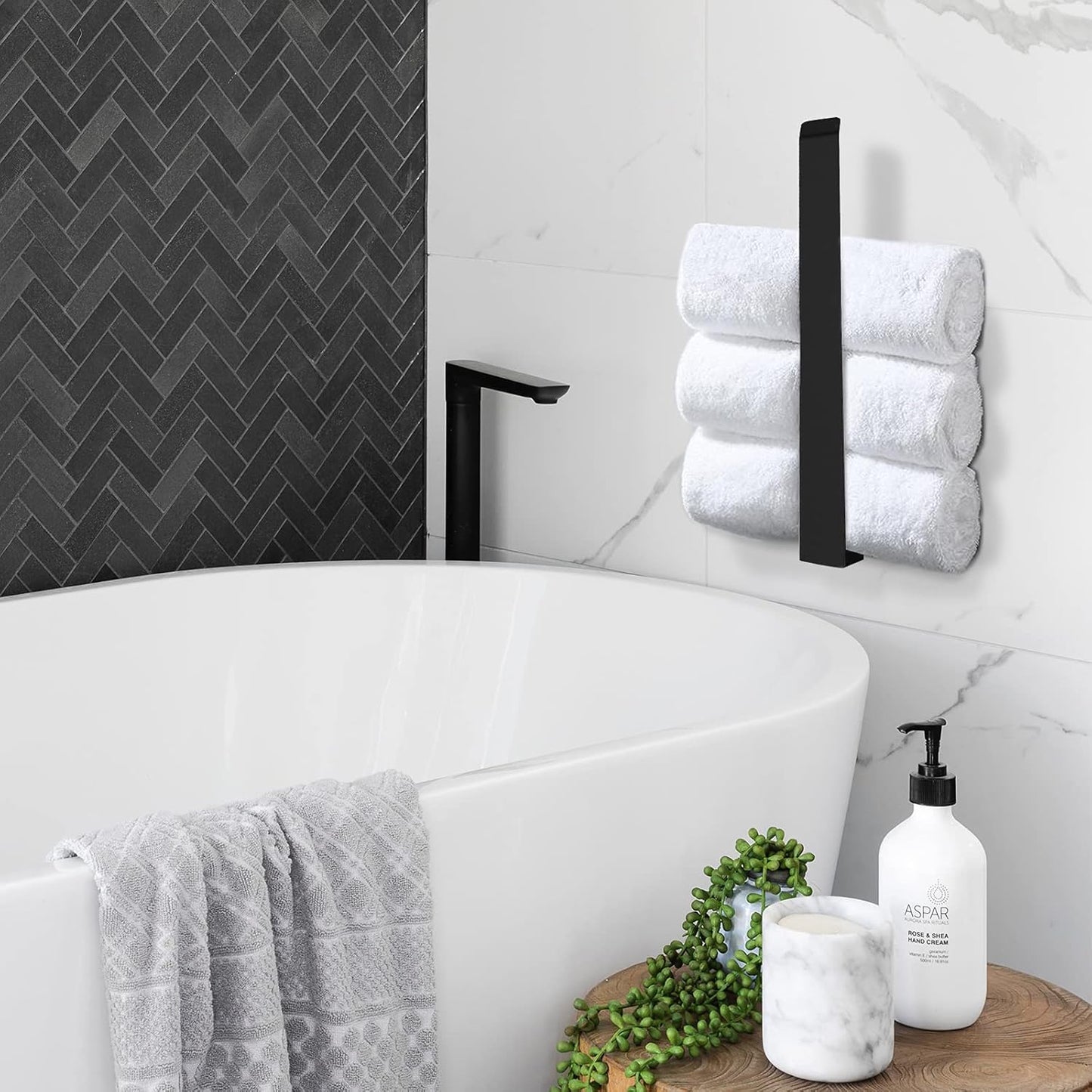 Aikzik Handtuchhalter, Handtuchhalter ohne Bohren, 304 Edelstahl Geschirrtuchhalter für Bad & Küche, Schwarz matt