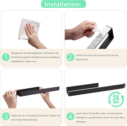 Aikzik Handtuchhalter, Handtuchhalter ohne Bohren, 304 Edelstahl Geschirrtuchhalter für Bad & Küche, Schwarz matt