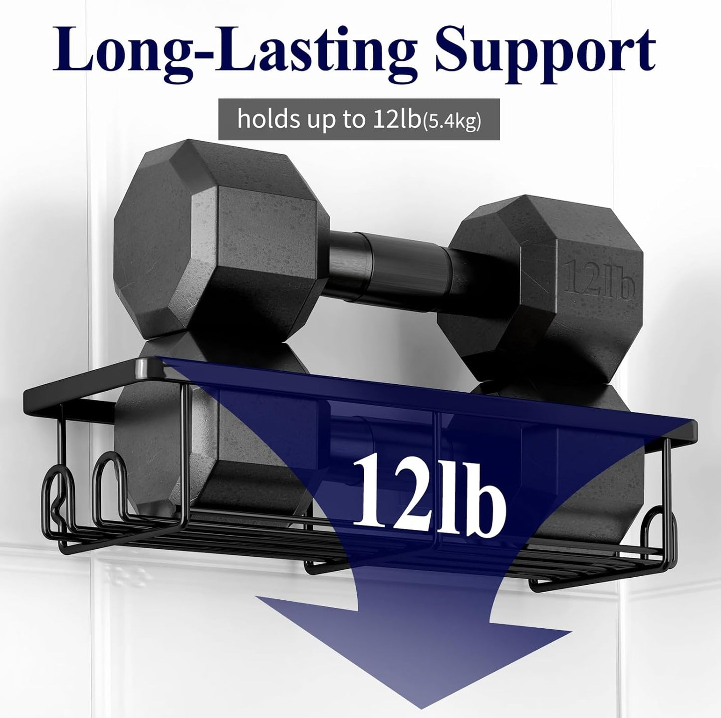 Kitsure Duschablage ohne Bohren - 2 Stück rostfreie Badezimmer Organizer, schnell trocknende Badregal, mit großer Kapazität, langlebige Shampoo Halterung für Dusche aus Edelstahl, Large, Schwarz