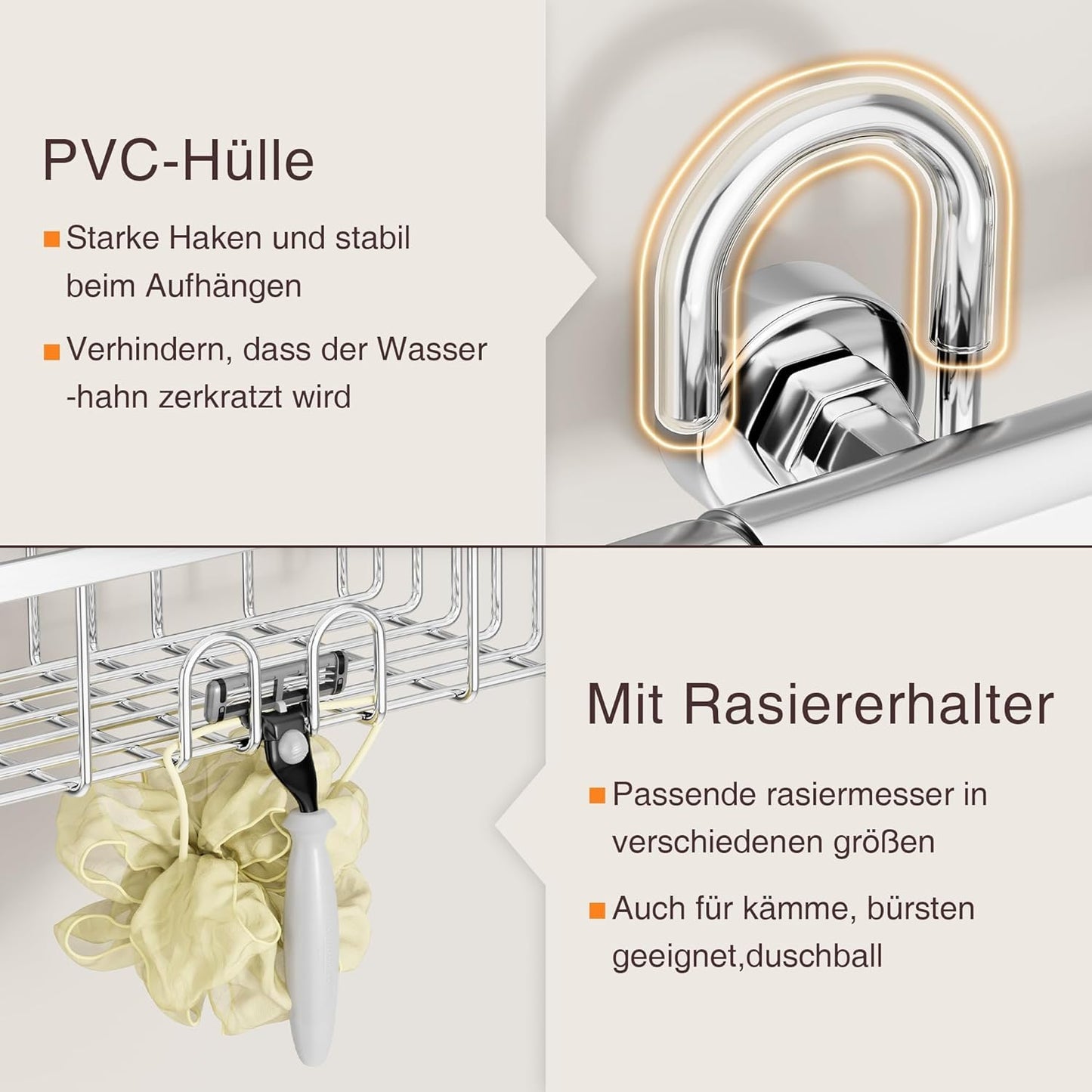 Duschablage Ohne Bohren Duschregal Hängen - Duschablage Zum Hängen Shampoo Halterung Für Dusche Duschkorb Ohne Bohren Dusche Halterung Shower Shelf Bad Regal Seifenhalter SS304 Edelstahl 30x13x8,5cm