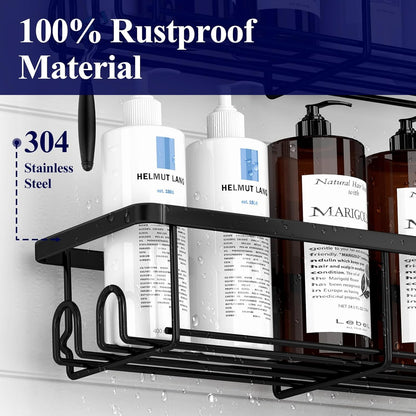 Kitsure Duschablage ohne Bohren - 2 Stück rostfreie Badezimmer Organizer, schnell trocknende Badregal, mit großer Kapazität, langlebige Shampoo Halterung für Dusche aus Edelstahl, Large, Schwarz