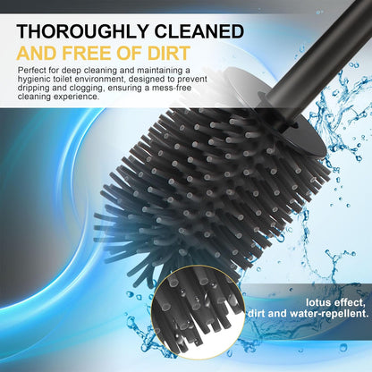 DAZI Klobürste freistehende metallisch, Schwarze Matte Toilettenbürste mit 2 Langen WC-Bürsten für eine Tiefenreinigung des Waschbeckens, Klobürste schwarz mit Tropf- und Verstopfungshemmung.